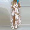 Vintage Boho Printed Maxi Shirt Dress — Turn-Down Collar Button-Front Oversized Beach Robe