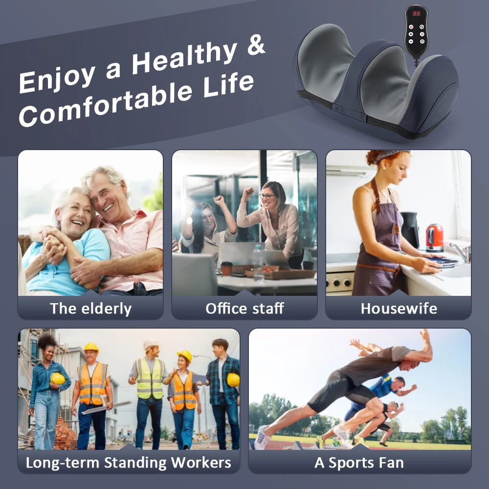 Shiatsu Electric Foot & Calf Massager with Hot Compress — Deep Kneading Roller, 3 Intensity Levels & Remote Control