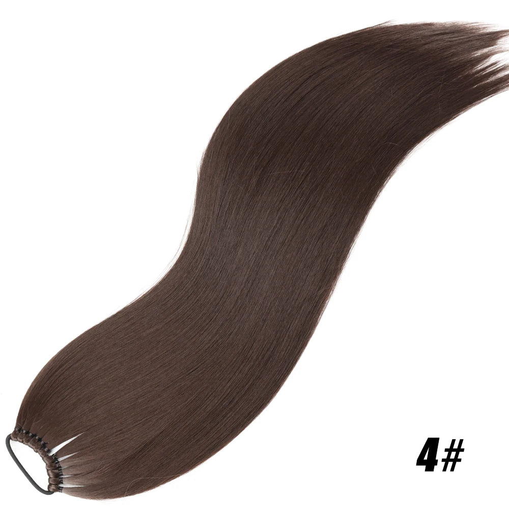 24-Inch (61 cm) Synthetic Braided Ponytail Extension – Black Long Straight Hairpiece with Elastic Band