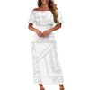Women’s One-Shoulder Ruffle Dress – Samoan Tattoo Polynesian 3D Tribal Print Puletasi