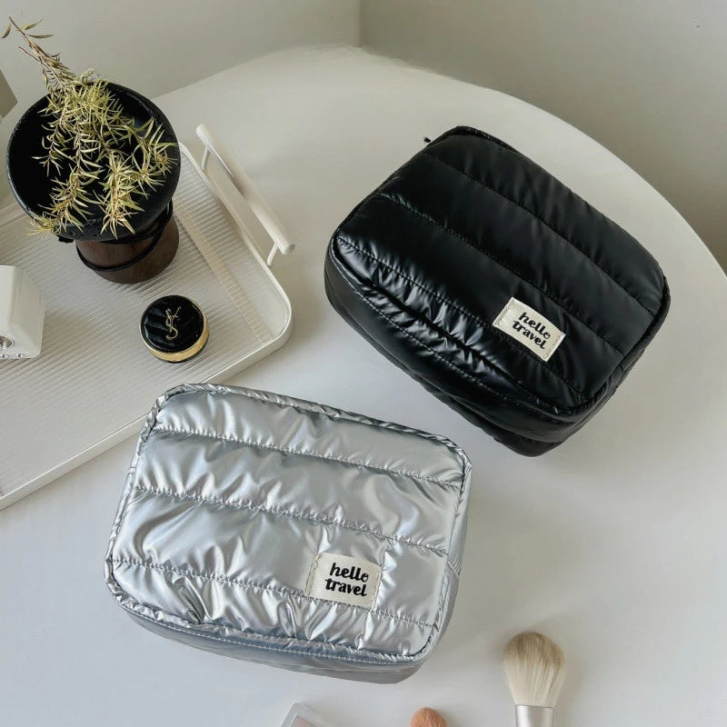 Pearlescent Silver Waterproof Makeup Bag Large Capacity Cosmetic Travel Organizer