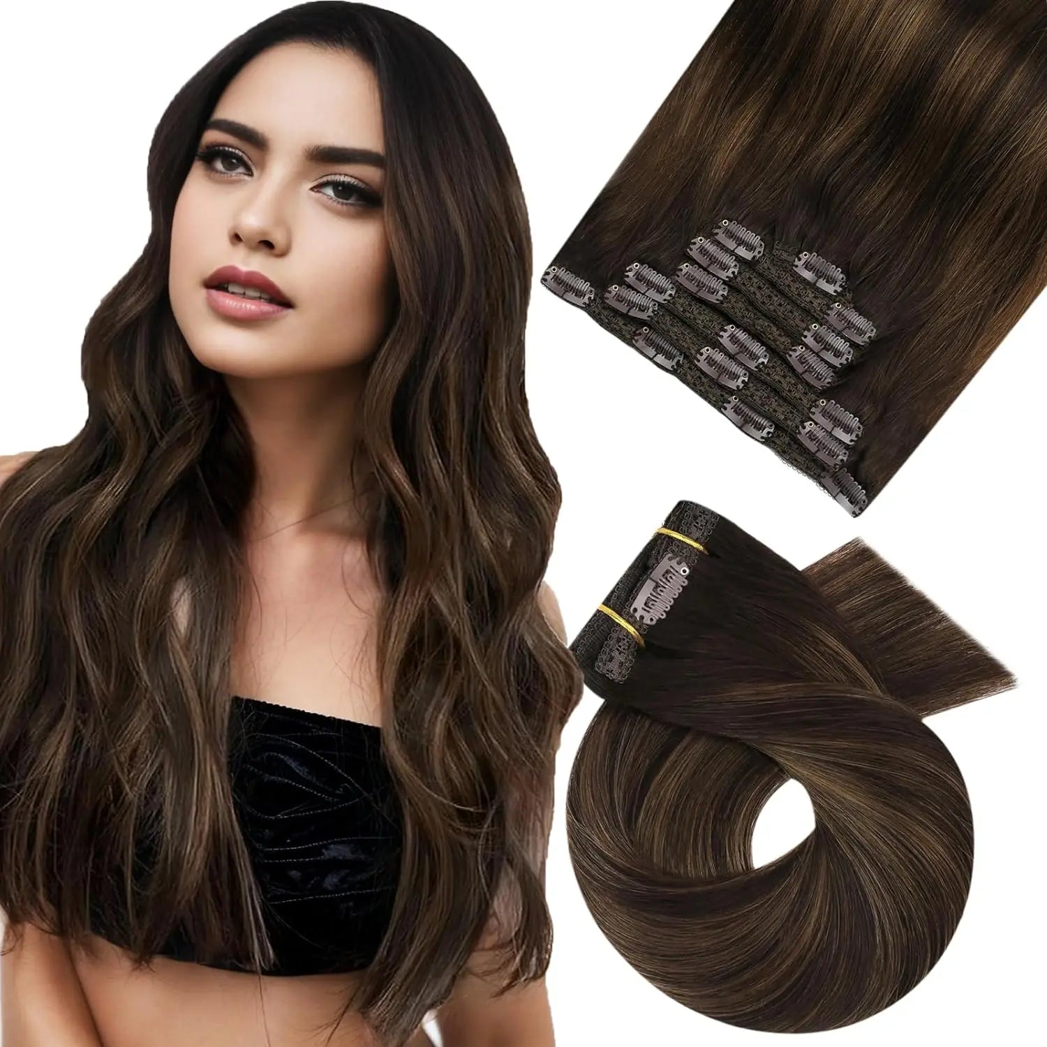 Moresoo Brazilian Remy Clip-In Human Hair Extensions – Straight 5PC or 7PC Set, 10–24 in (25–61 cm)