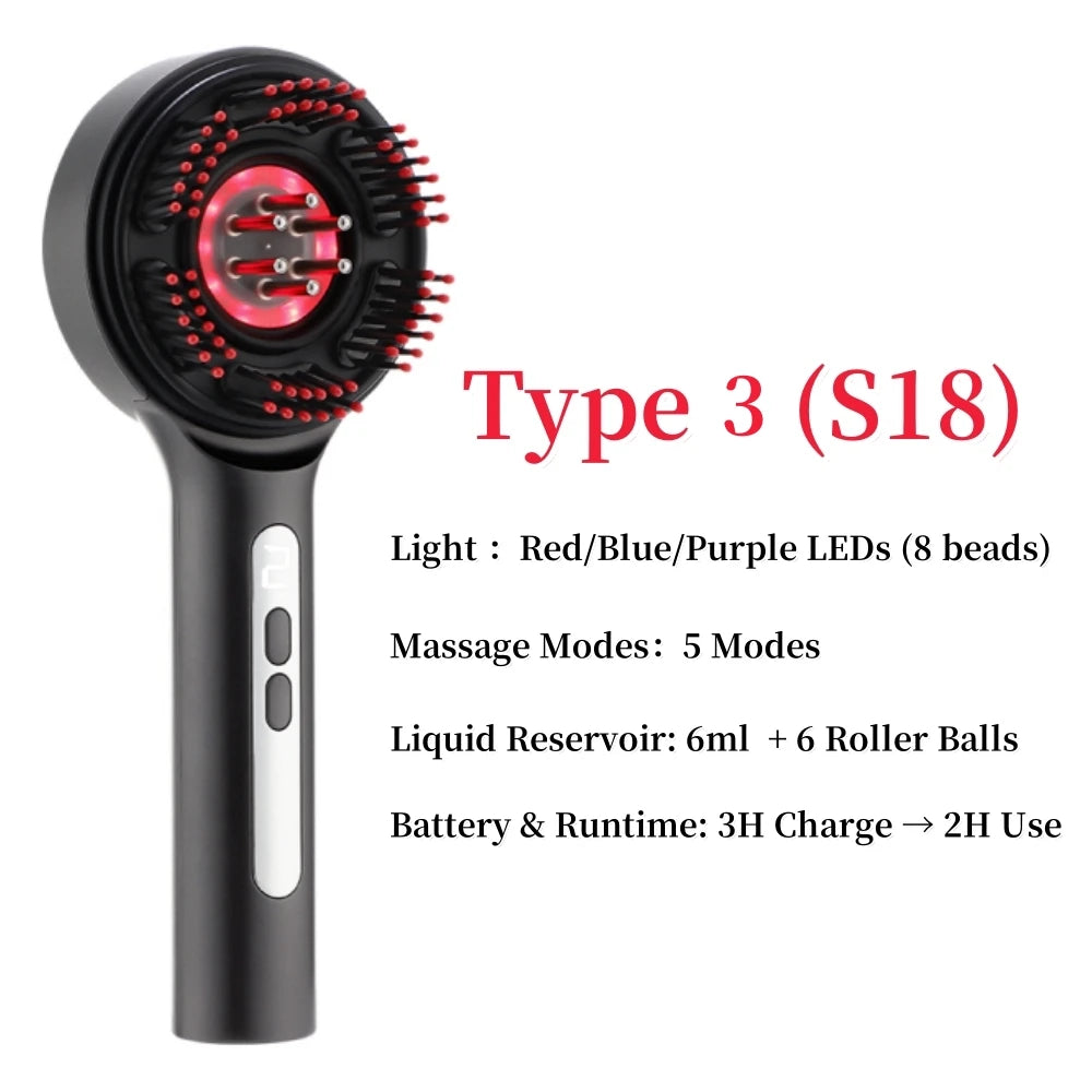 Electric Scalp Massage Comb — 630nm Red Light LED Hair Growth Massager with 6ml Oil Applicator, Anti-Hair Loss