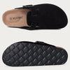Women's Genuine Leather Suede Clogs with Soft Cork Footbed, Adjustable Buckle Strap Comfort Slip-On Mules