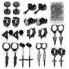 Punk Stainless Steel Stud Earrings Set – Black Round Studs for Men & Women, Vintage Hip Hop Ear Piercing Jewelry (1 or 11 Pairs)