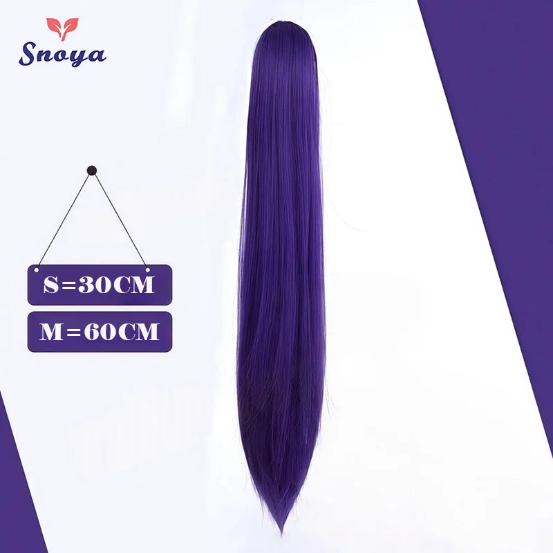 Snoya Clip-In Long Straight Ponytail Extension 60 cm / 30 cm (23.6 in / 11.8 in) Heat-Resistant Synthetic Claw Clip for Cosplay, Red, Purple, Pink, Blue