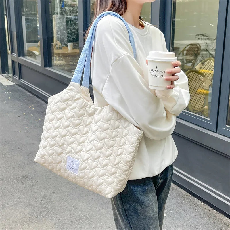 Quilted Love Women's Large Capacity Shoulder Tote Bag - Solid Color Casual Book Bag