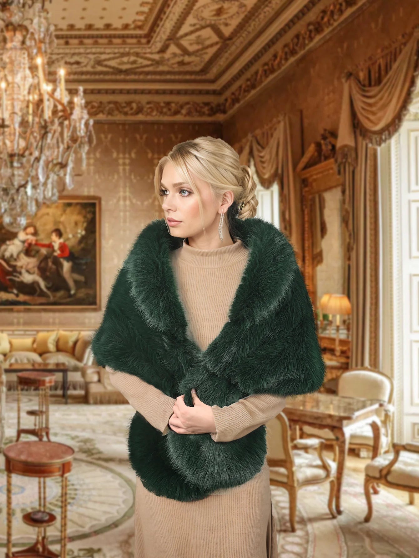 Handmade Faux Fox Fur Shawl - Polyester Long Wedding & Party Wrap (53-69 in / 135-175 cm)