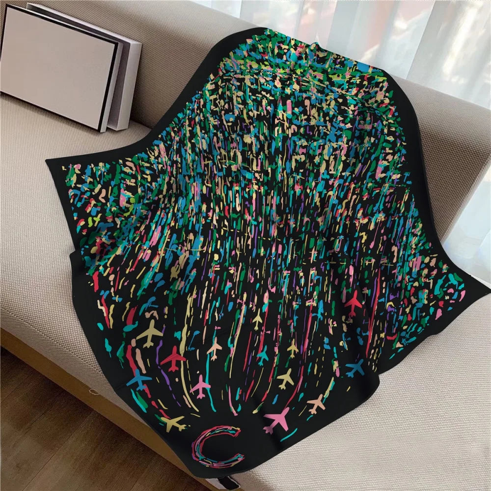 Twill Silk Square Scarf 90 x 90 cm (35.4 in) - Floral & Letter Print Women's Neck Kerchief Wrap