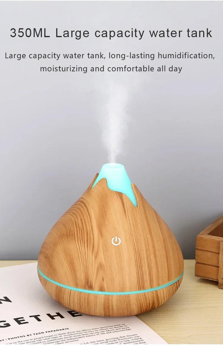 350ml (11.8 oz) Wood Grain Ultrasonic Essential Oil Diffuser & Humidifier, USB, Remote Control, 7-Color LED