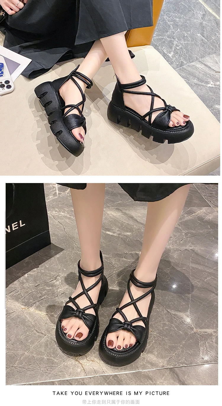 Women's Woven Ankle-Strap Mid Heel Sandals — Thick Sole Summer Clogs