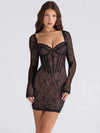 Mozision Lace Long Sleeve Maxi Dress Square Neck Backless Split Bodycon Party Gown
