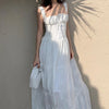 WhereMery Backless Mesh Ruched Halter Maxi Dress, Square Neck Pleated Ankle-Length Camisole for Women