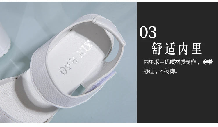 White Chunky Heel Wedge Sandals for Women — Peep Toe Ankle Strap Roman Gladiator Heels