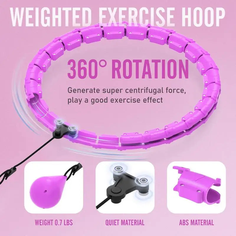 Smart Adjustable Weighted Hula Hoop – 15–24 Detachable Links, 17.72 in (45 cm) 360° Rolling Massage Fitness Hoop for Adults Weight Loss