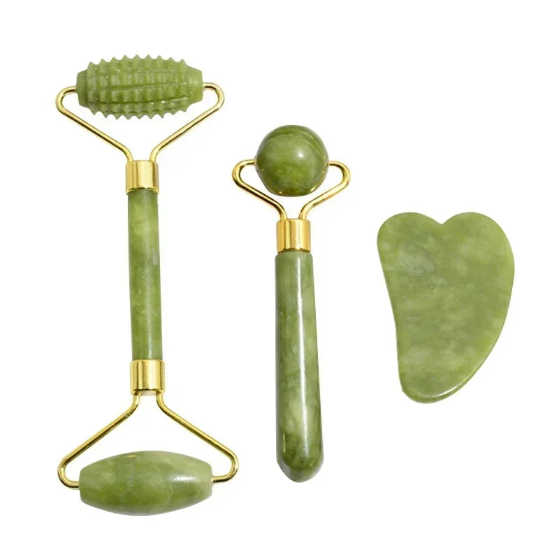 Natural Jade Roller & Gua Sha Set – Facial Lifting Massager for Face, Neck & Eyes, Anti-Wrinkle Spa Tool (1/2/3-Pack)