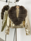 ZMEENNA Women's Faux Leather Moto Jacket with Detachable Faux Fur Collar - Short Warm Winter Coat