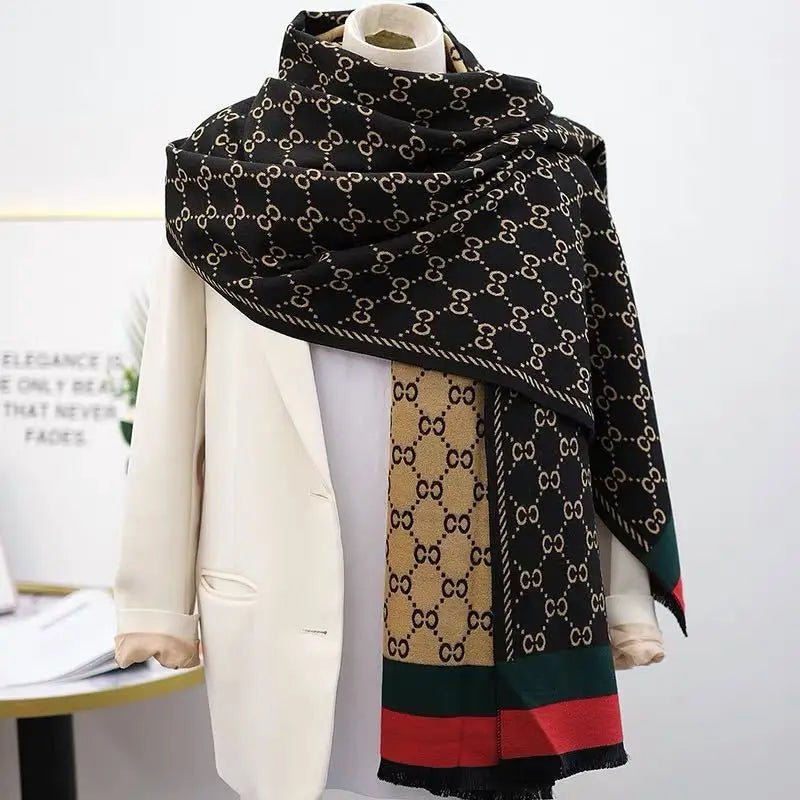 Luxury Two-Sided Cashmere Blend Long Fringe Scarf — Thick Warm Women's Pashmina Shawl Wrap