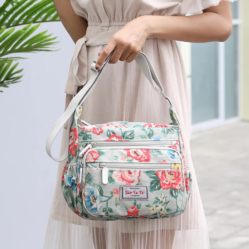 Floral Waterproof Multi-Pocket Crossbody Bag for Women – Casual Shoulder Messenger