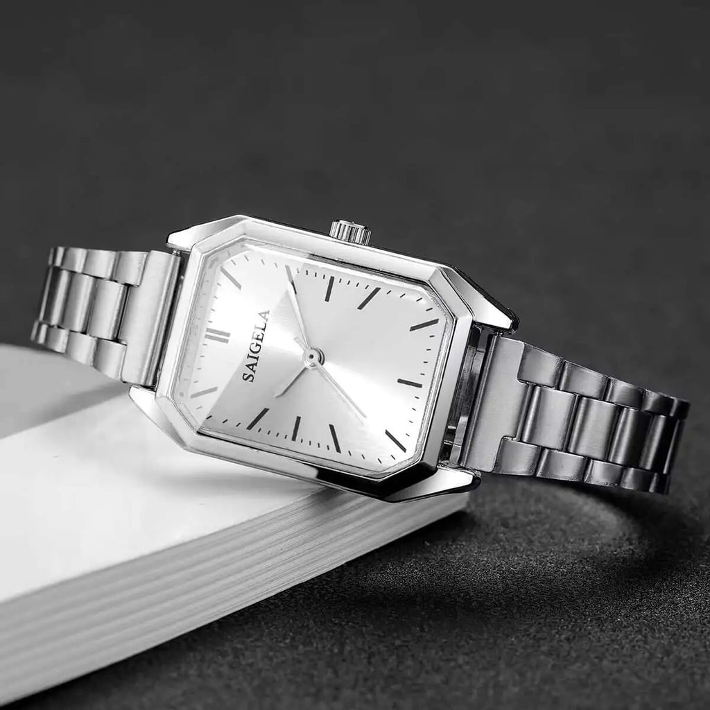 Women's Rectangular Analog Quartz Wristwatch – Minimal Stainless Steel Bracelet, Fashion Gift – No Box