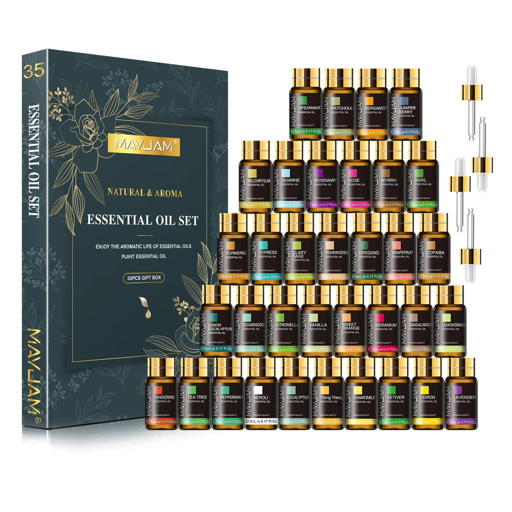 MAYJAM 35-Piece Essential Oil Set for Diffuser, Candle Making, Massage & Aromatherapy Gift Box