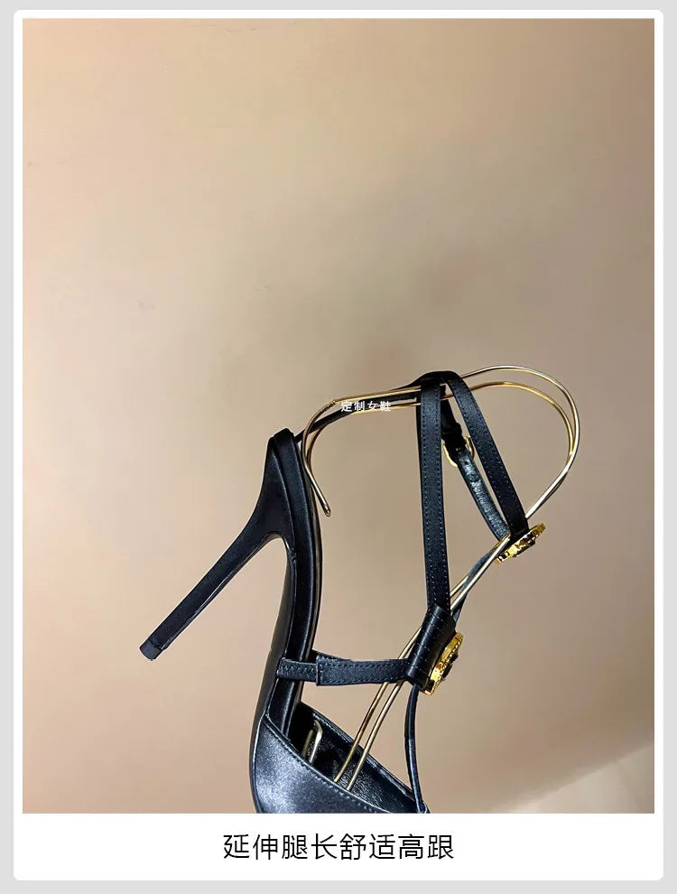 Bow Tie Pointed Toe Thin Heel Sandals for Women, Roman Straight Strap, 2.0-3.1 in (5-8 cm) Heel