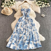 Pink & Purple Floral Midi Dress - Retro Romantic A-Line Spaghetti Strap High-Waist Beach Vacation Dress