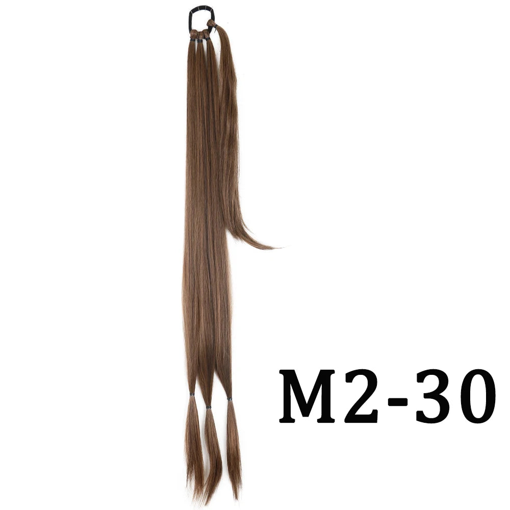 DIY Heat-Resistant Synthetic Boxing Braid Ponytail Extension - Silky Straight 160g (Black/Brown)