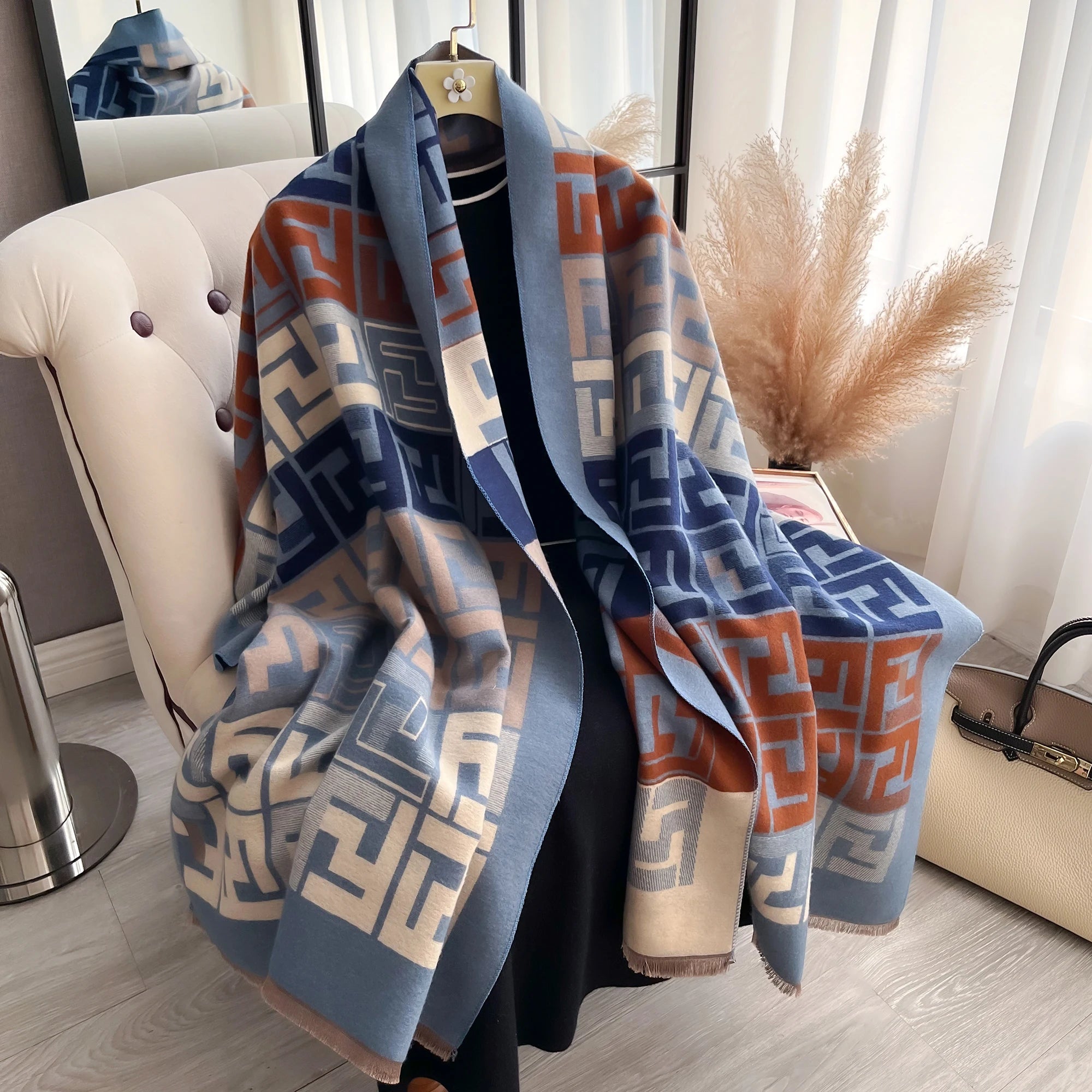 Luxury Two-Sided Print Pashmina Scarf 185 x 65 cm (73 x 26 in) – Soft Warm Windproof Shawl Blanket for Women