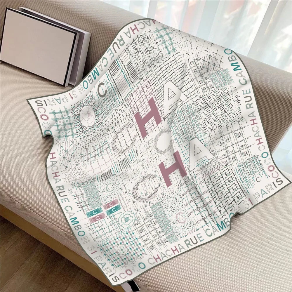Twill Silk Square Scarf 90 x 90 cm (35.4 in) - Floral & Letter Print Women's Neck Kerchief Wrap