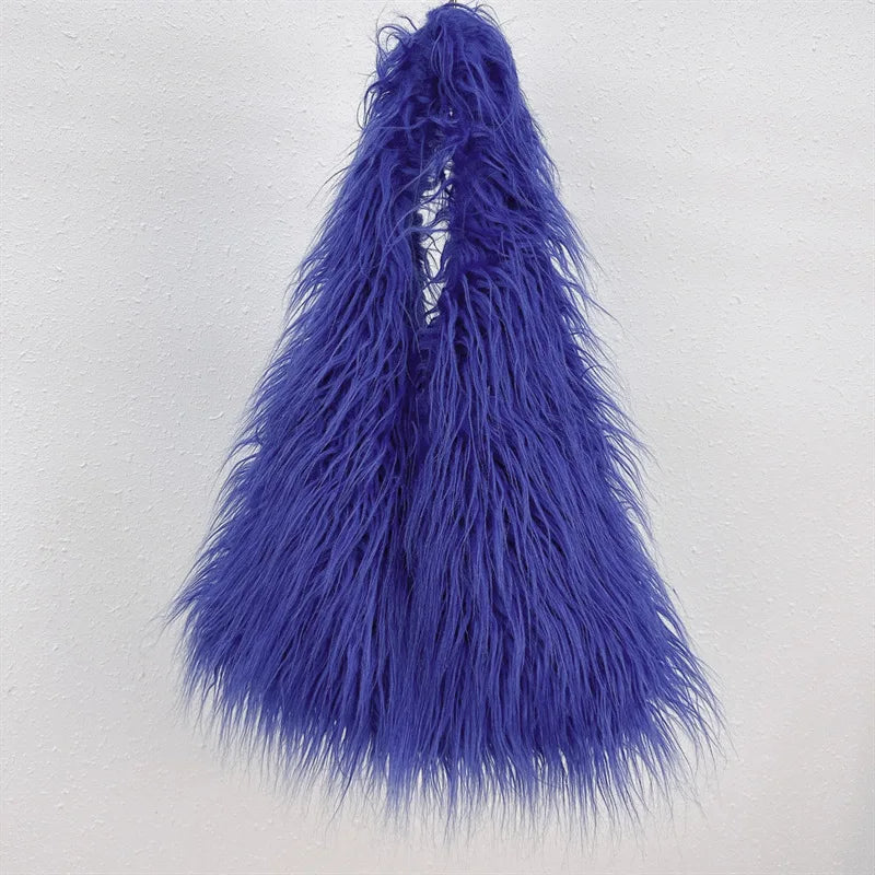 Women's Faux Fur Plush Drawstring Bucket Bag - Y2K Furry Shoulder & Crossbody Tote, 30 x 25 x 52 cm (11.8 x 9.8 x 20.5 in)