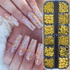Mini Caviar Beads Nail Art 12-Grid Gold and Silver Micro Ball Charms 0.5–3mm (0.02–0.12in) with Magnetic Picker Pen