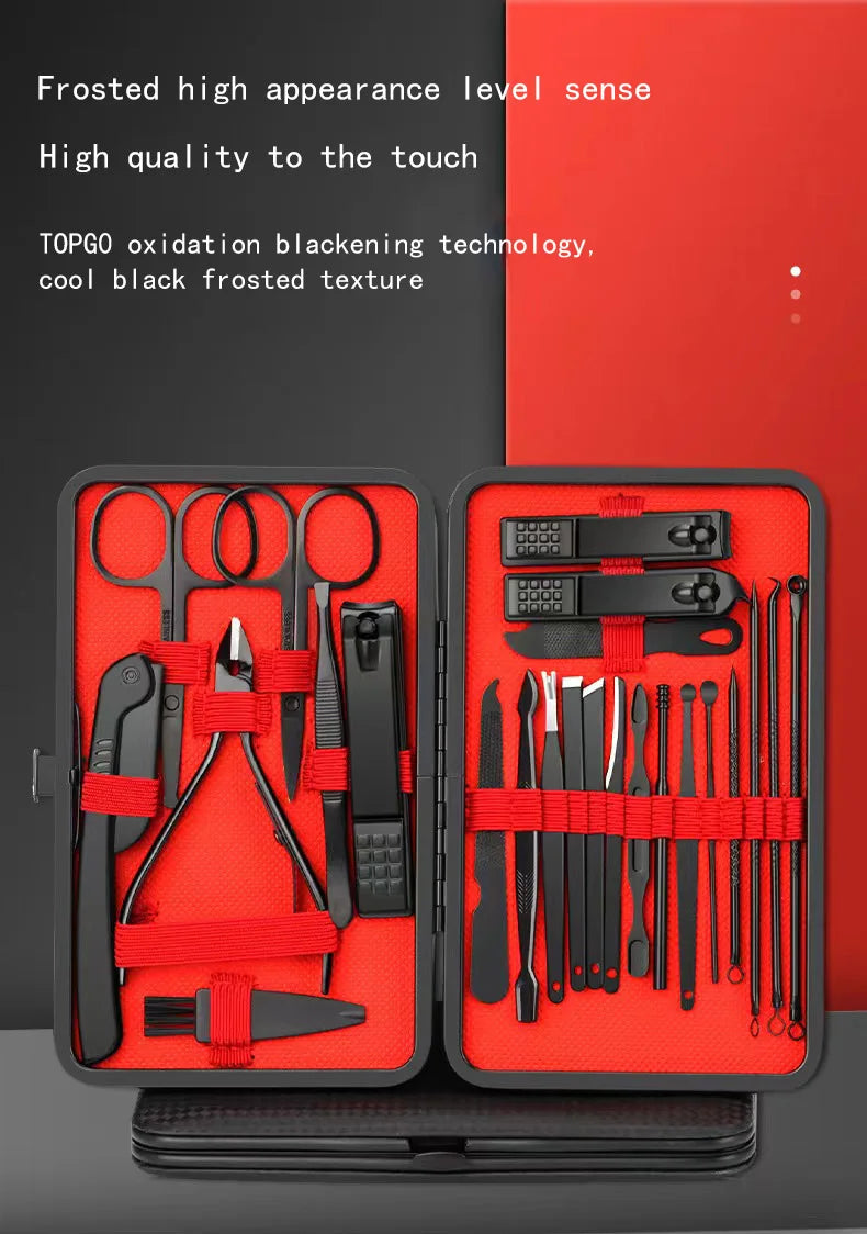 Black & Red Nail Clipper Set – Stainless Steel Manicure & Pedicure Tool Kit, Multi-Pack (4/7/10/12/16/18/24 Sets)