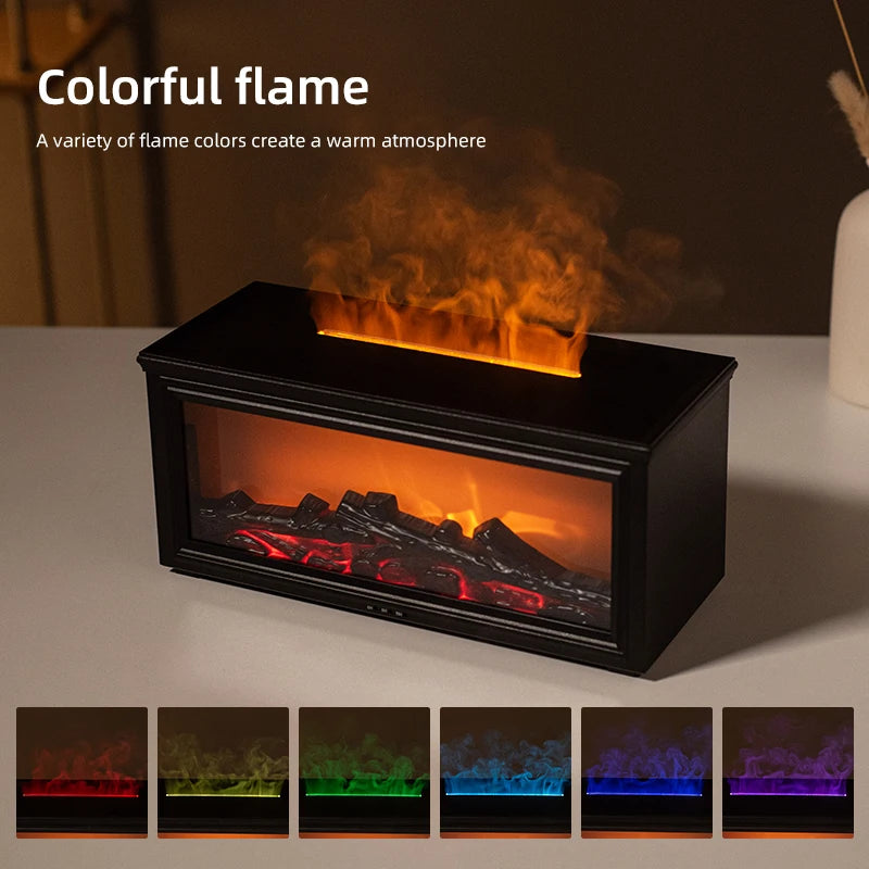 7-Color Mini Flame Aromatherapy Diffuser - Essential Oil Fireplace Humidifier