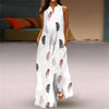 Women's V-Neck Maxi Dress with Pockets — Vintage Floral Print Sleeveless Flowy Beach Sundress