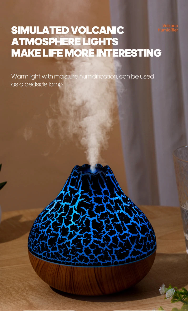 300ml USB Ultrasonic Volcano Air Humidifier Desktop Diffuser with 7-Color Night Light