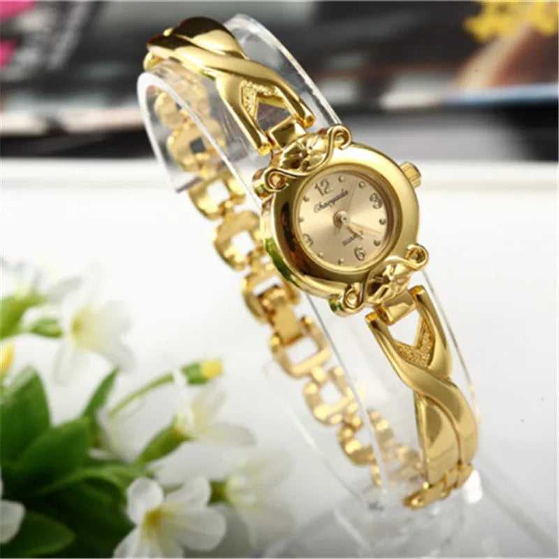 Gold Bracelet Women's Watch Small Dial Stainless Steel Luxury Quartz Wristwatch Elegant Gift