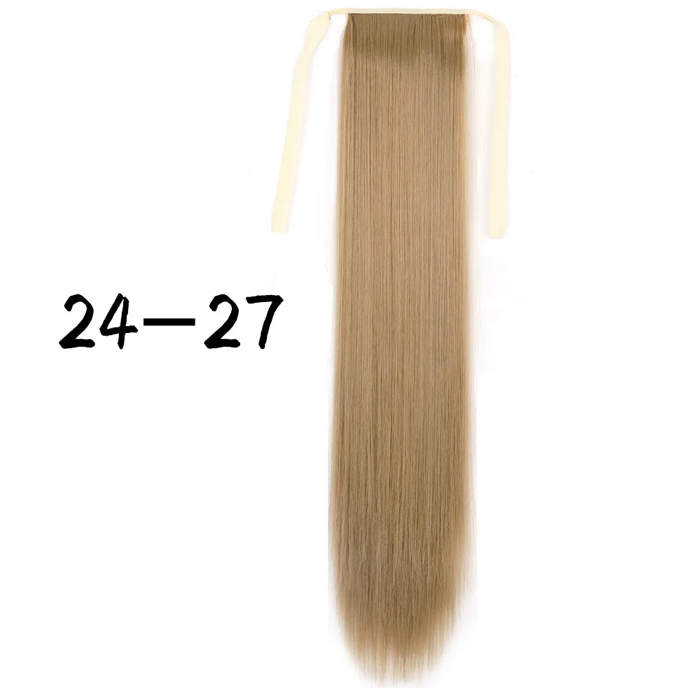 Wrap-Around Clip-In Ponytail Hair Extension 22-34 in (56-86 cm) Long Straight Heat-Resistant Synthetic Blonde Brown
