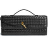 Women's Woven PU Leather Baguette Bag 12-inch (30 cm) – Evening Clutch with Removable 44-inch (112 cm) Crossbody Strap, Gold Buckle