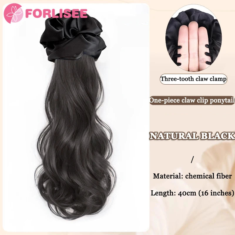 Black Clip-In Curly Ponytail Claw Clip - Synthetic Wavy Layered Low Ponytail Hairpiece