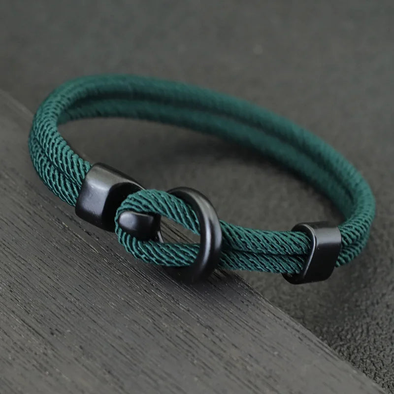 Men's Double-Layer Paracord Rope Bracelet – Outdoor Survival Camping Bracelet with Easy-Hook Clasp