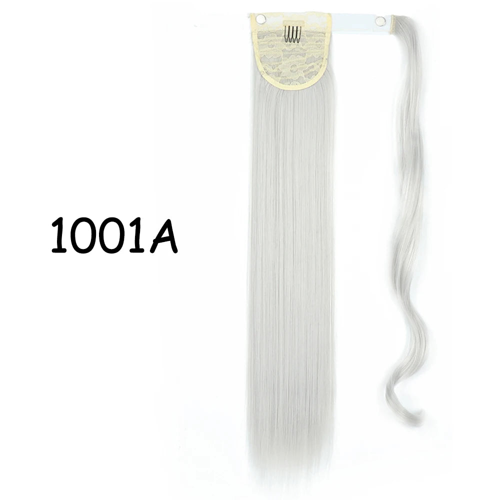Wrap-Around Clip-In Ponytail Hair Extension 22-34 in (56-86 cm) Long Straight Heat-Resistant Synthetic Blonde Brown