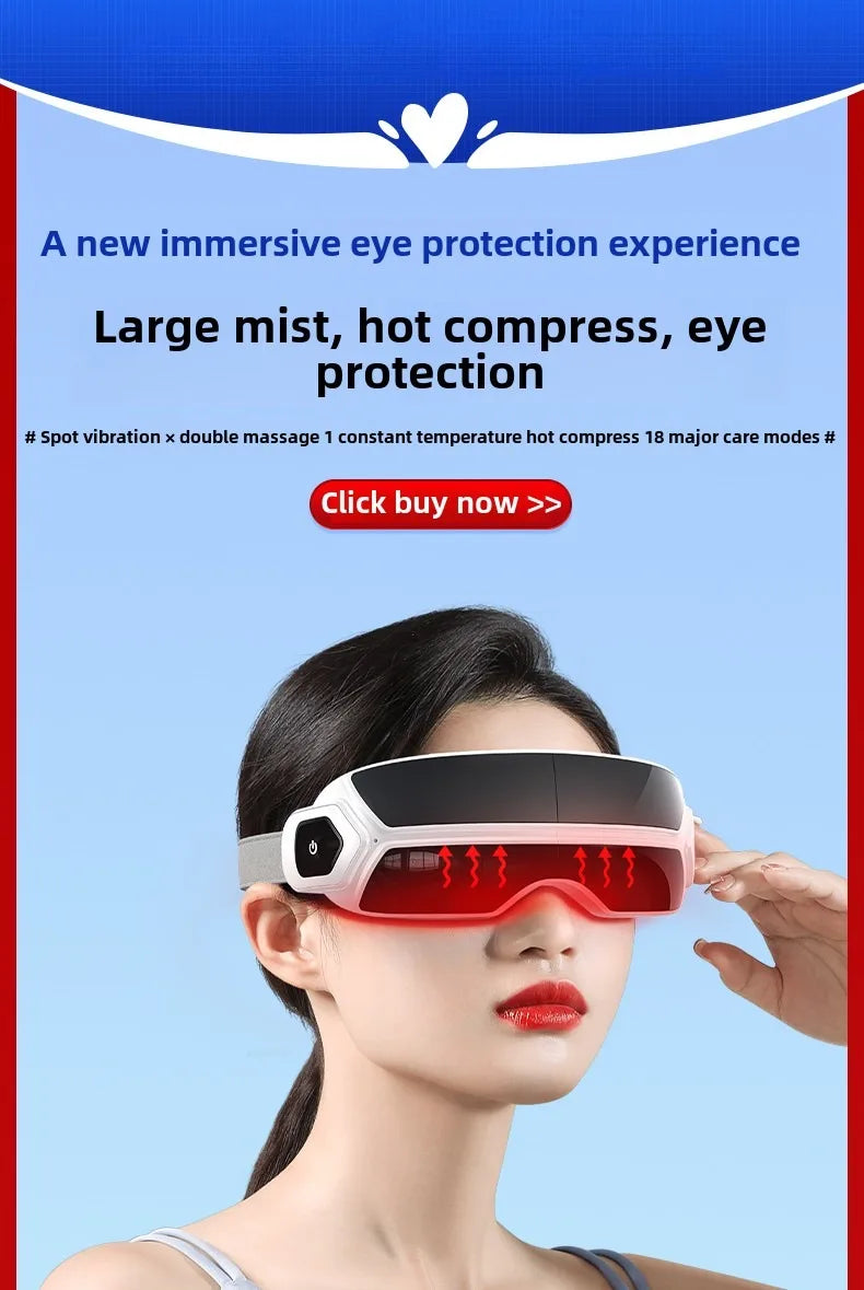 Smart Foldable Atomized Steam Eye Massager with Bone Conduction Bluetooth, Airbag Pressure & Vibration