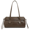 Genuine Cowhide Leather Women's Shoulder Bag Large Capacity Black Baguette Handbag with Long Strap