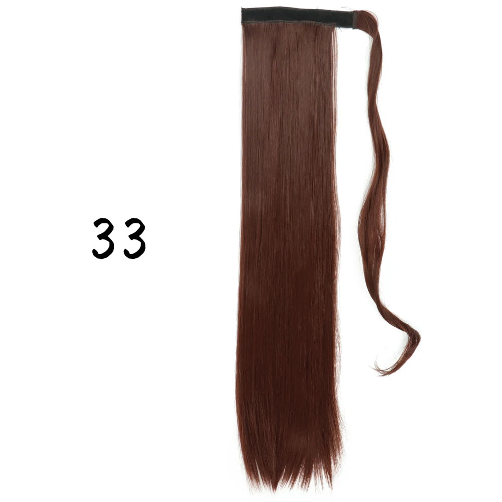 Wrap-Around Clip-In Ponytail Hair Extension 22-34 in (56-86 cm) Long Straight Heat-Resistant Synthetic Blonde Brown