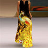 Women's Vintage Printed Boho Maxi Dress - V-Neck Sleeveless A-Line Summer Beach & Party Dress