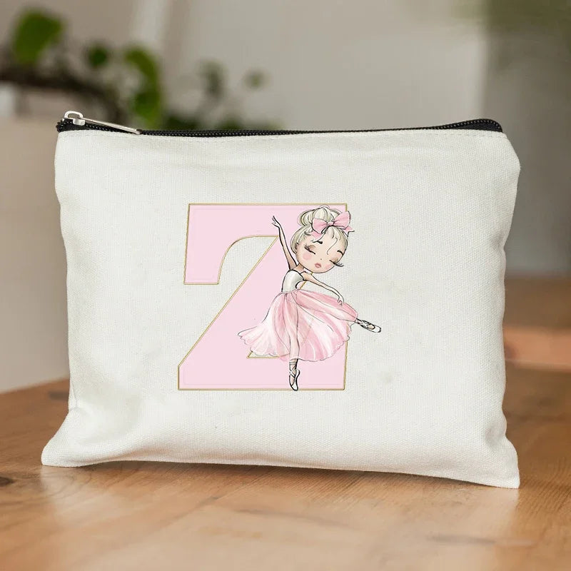 Ballet Girls A-Z Initial Canvas Makeup Pouch – Floral Cosmetic Organizer Clutch (22 x 14 cm / 8.7 x 5.5 in) – Travel & Bridesmaid Gift