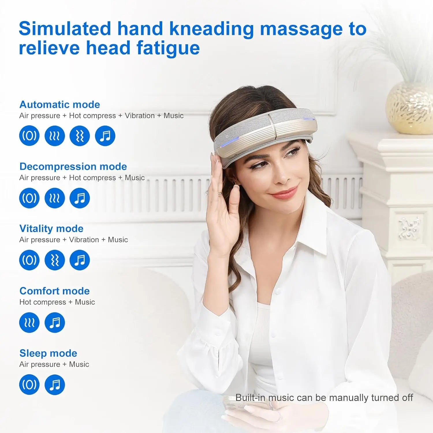 HOMEMASSA Portable Electric Head Massager — 5 Modes, Heat 107.6°F (42°C), Bluetooth, Foldable