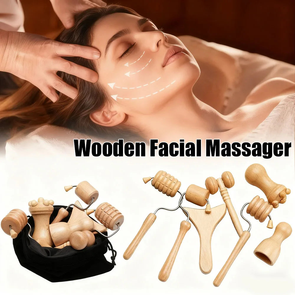 MERALL Maderoterapia Wood Therapy Massage Kit – Gua Sha, Wooden Cupping & Roller for Facial Lifting, Body Contouring & Lymphatic Drainage
