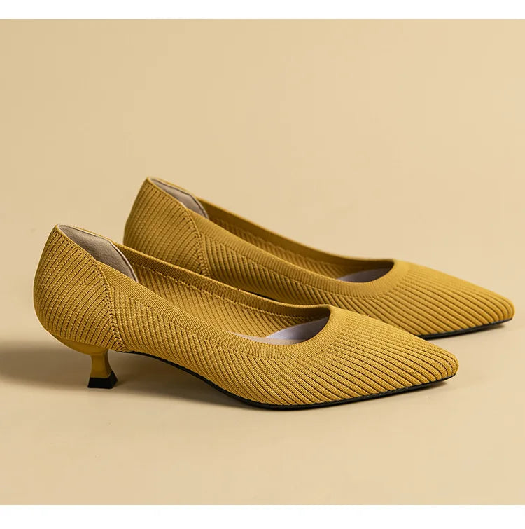 Women's Pointed-Toe Knit Slingback Pumps, Breathable Latex Insole & Anti-Slip Rubber Sole, 3.5 cm (1.38 in) Mid Heel